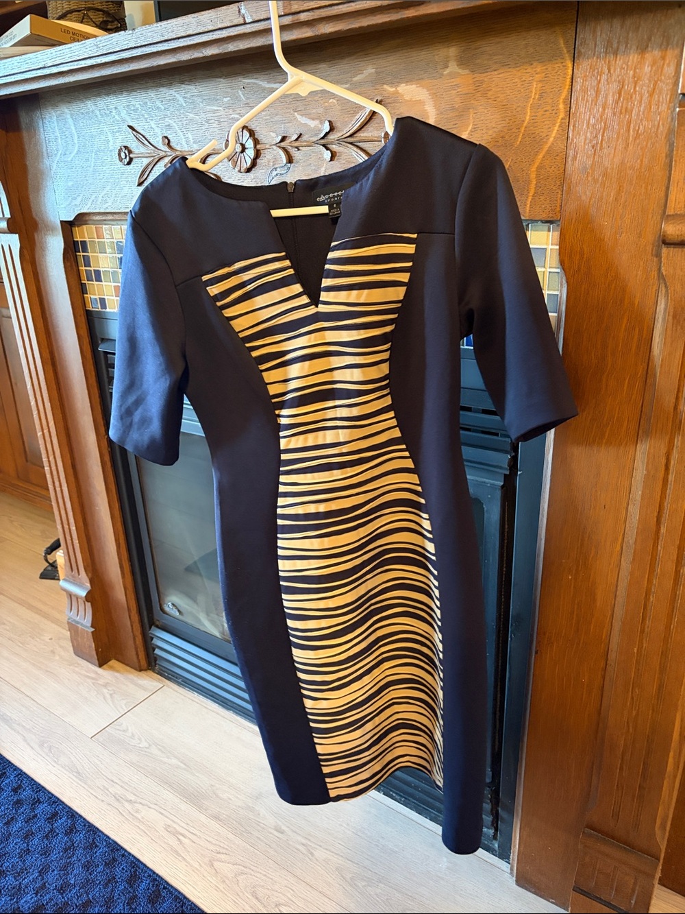 connected apparel Black Midi Dress with Gold Zebra-Stripe Panel